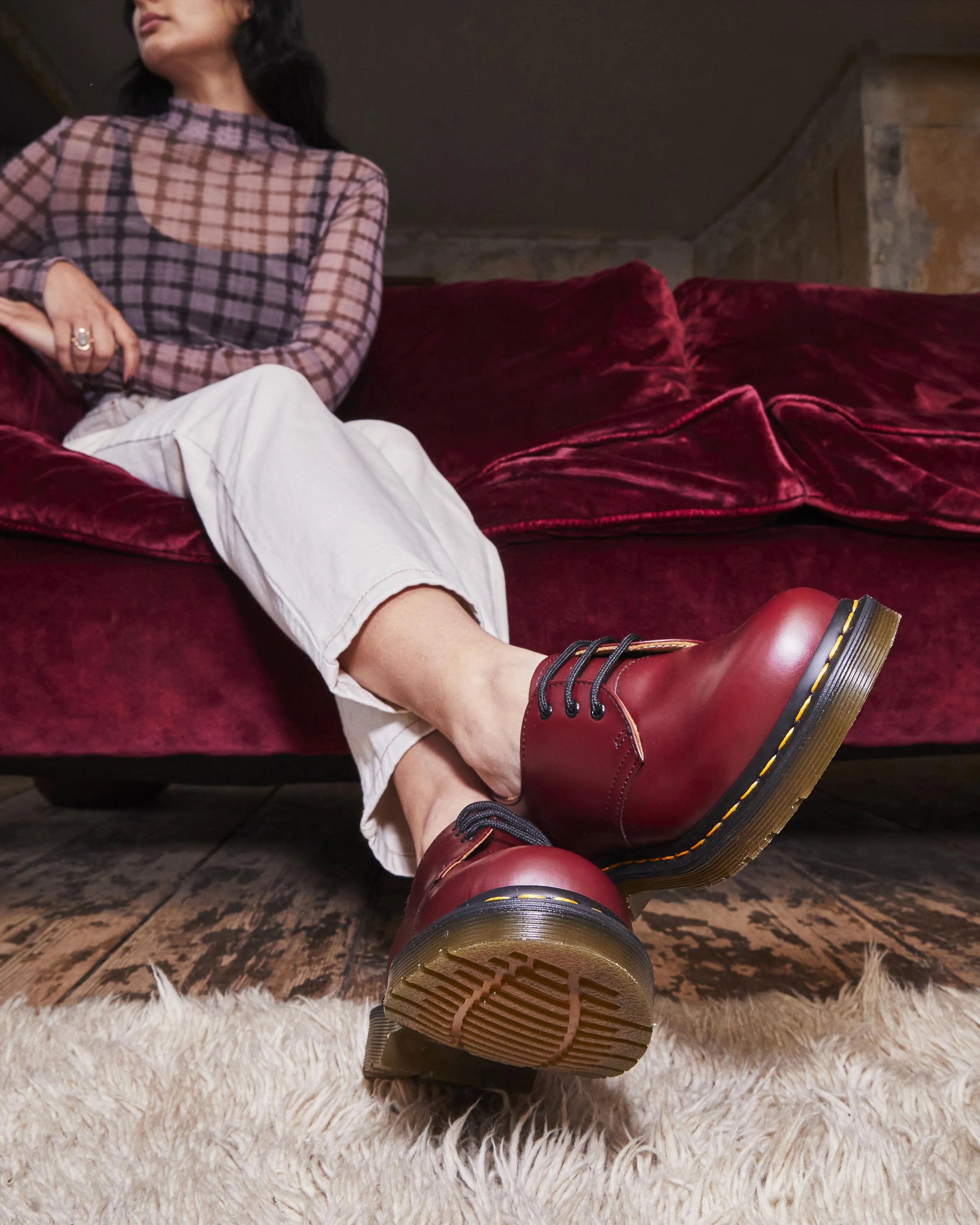 1461 Yellow leather oxfords with Dr stitching. Martens