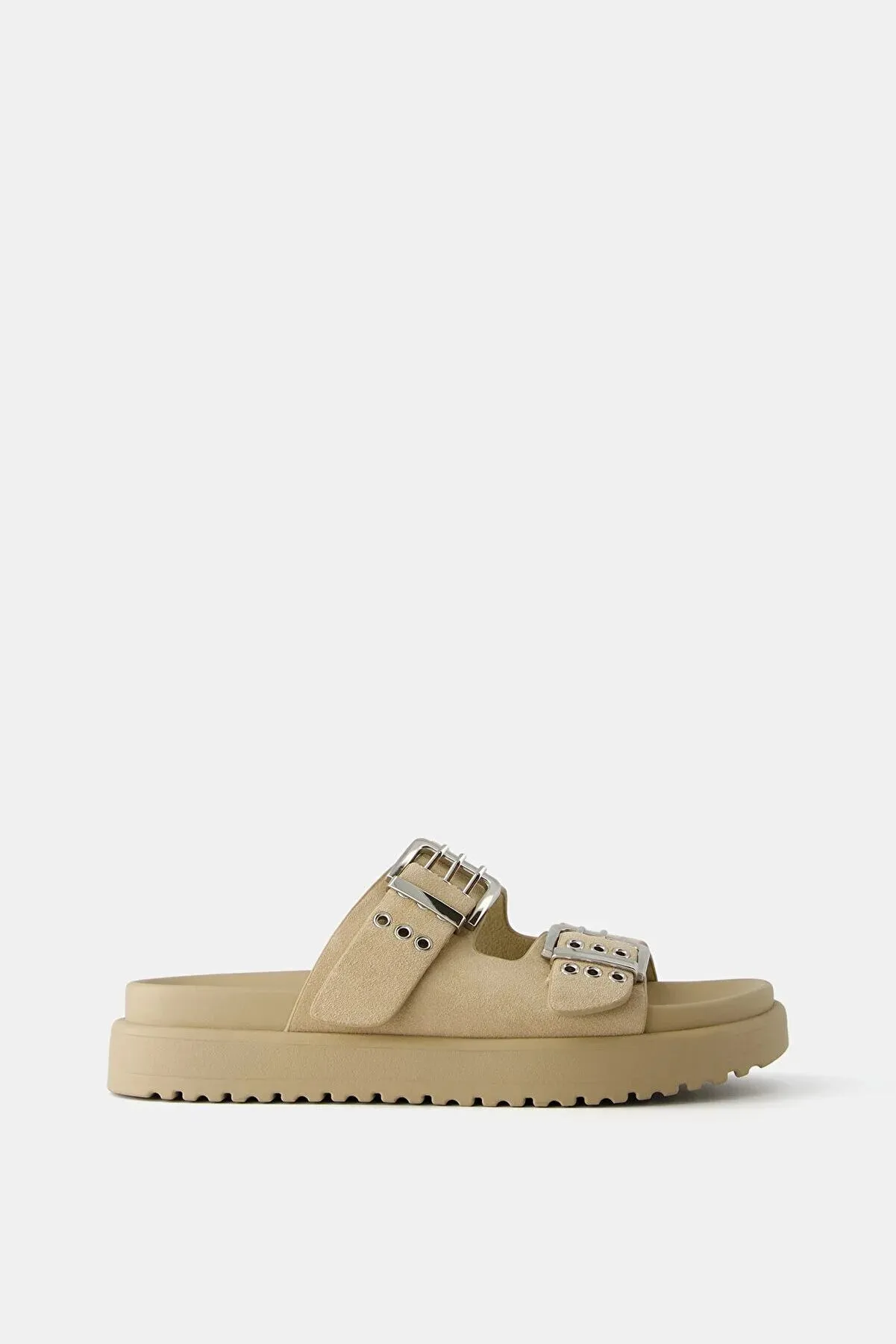 Bershka Women's  Leather Buckle Flat Sandals