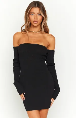 Branca Black Long Sleeve Knit Mini Dress