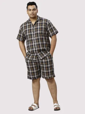 Brown Derby Checks Printed Half Co-ords Set Men's Plus Size