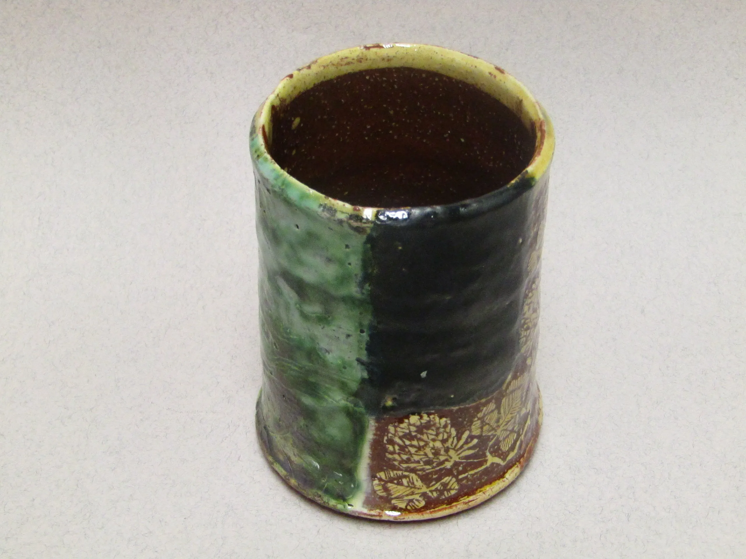 Ceramic Cylinder Pot with Sgraffito by Mary Johnson.