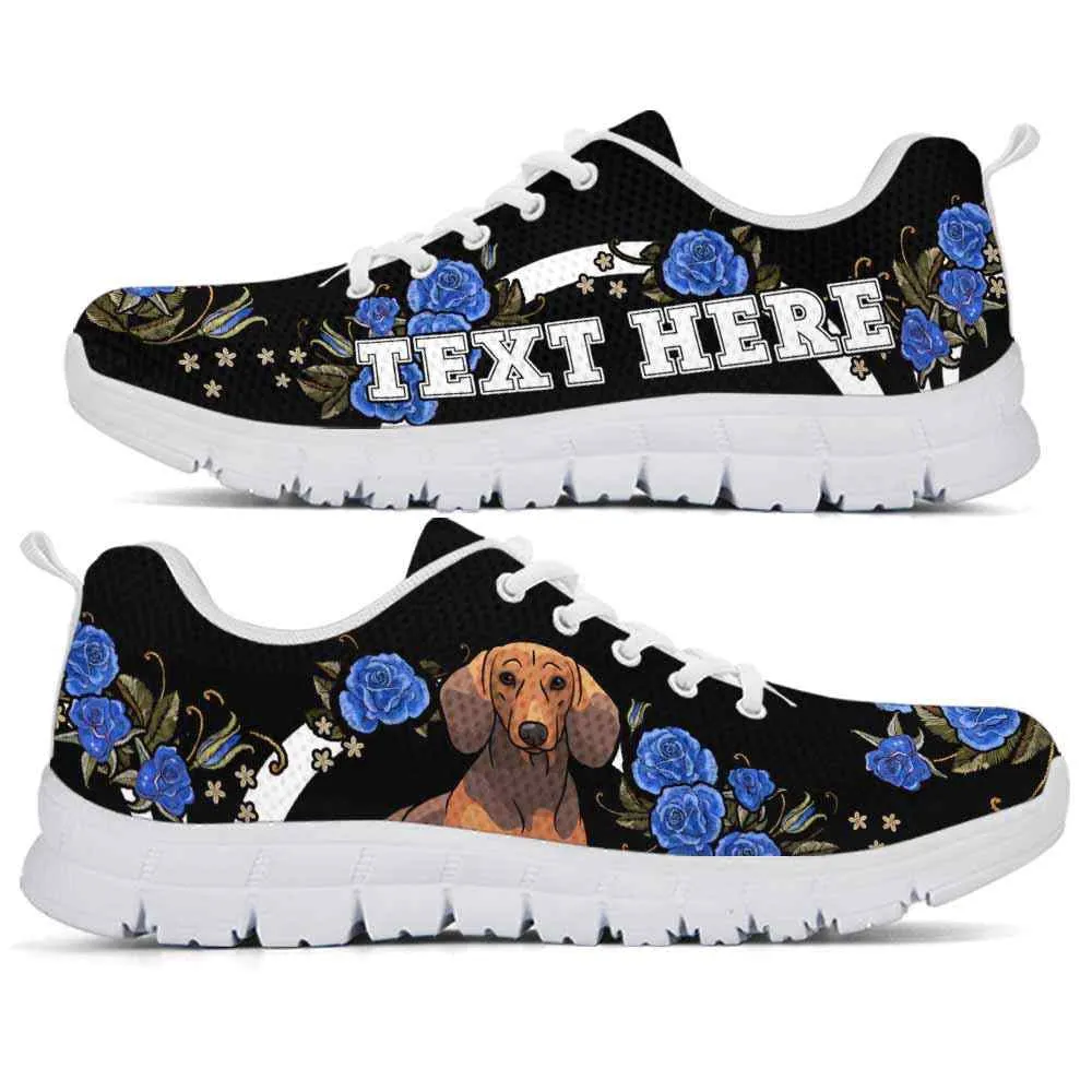 Custom Name Dachshund Sneaker, Dachshund Dog Lovers Sneakers Gym Rose Blue Flower Running Shoes, Best Running Shoes