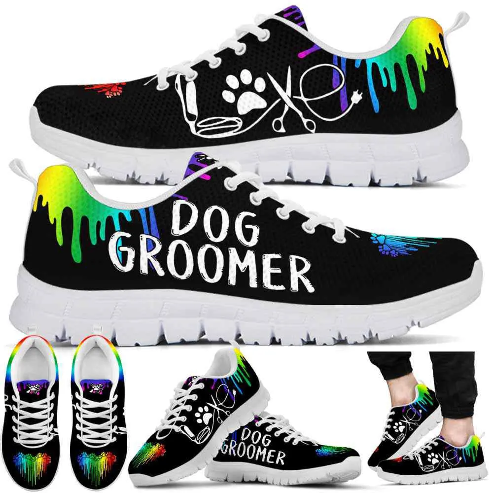 Dog Groomer Sneaker, Dog Groomer Rainbow Dripping Heart Sneakers Shoes, Best Running Shoes, Unique Gifts For Dog Lovers