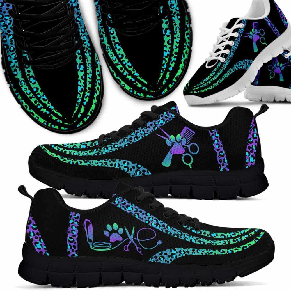 Dog Groomer Sneaker, Teal Purple Dog Groomer Leopard Line Love Paw Sneakers Shoes, Best Running Shoes, Unique Gifts For Dog Lovers