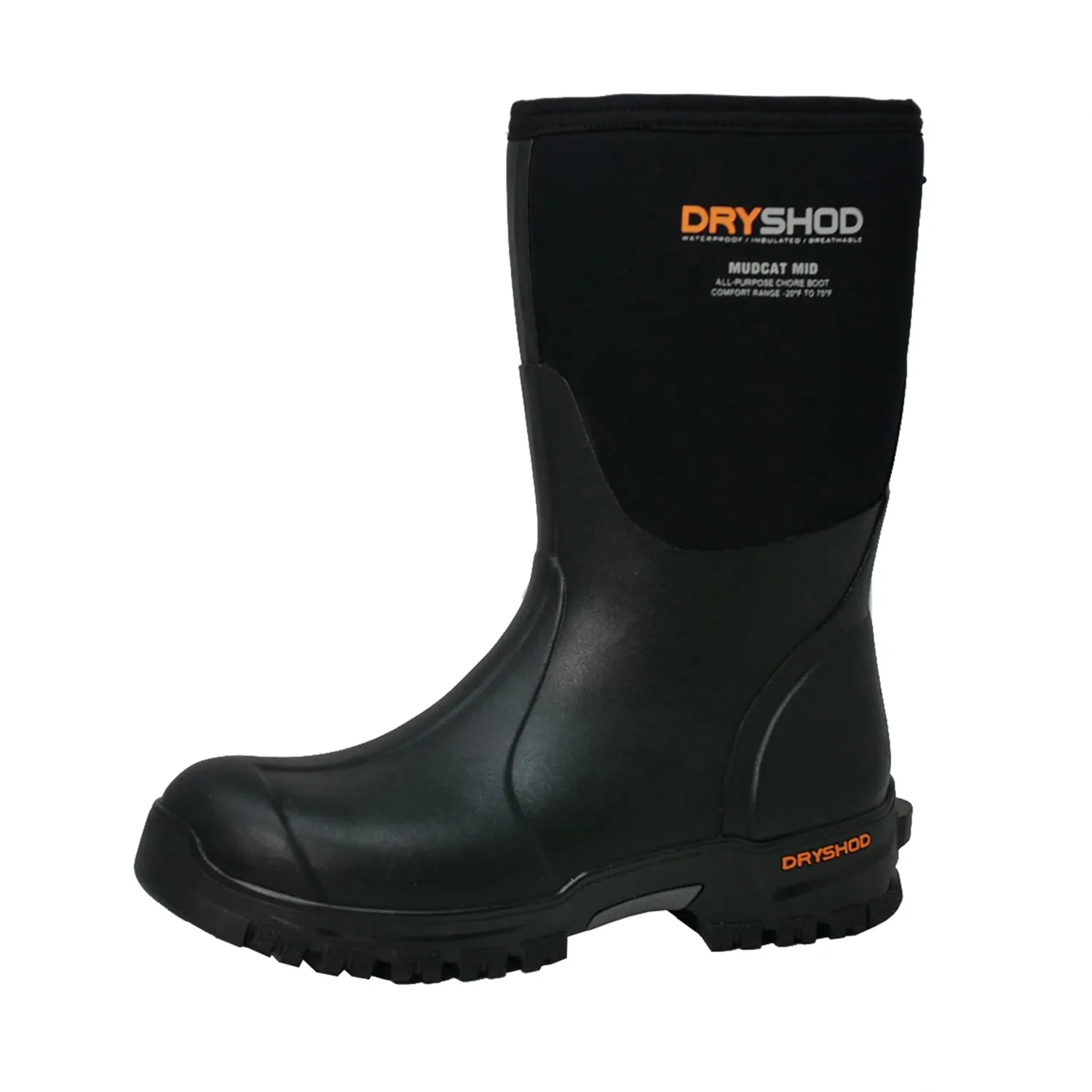 Dryshod Mens Mudcat Durable Mid Black Rubber Work Boots