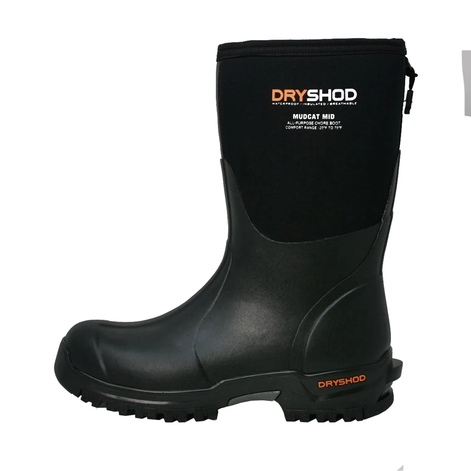 Dryshod Mens Mudcat Durable Mid Black Rubber Work Boots