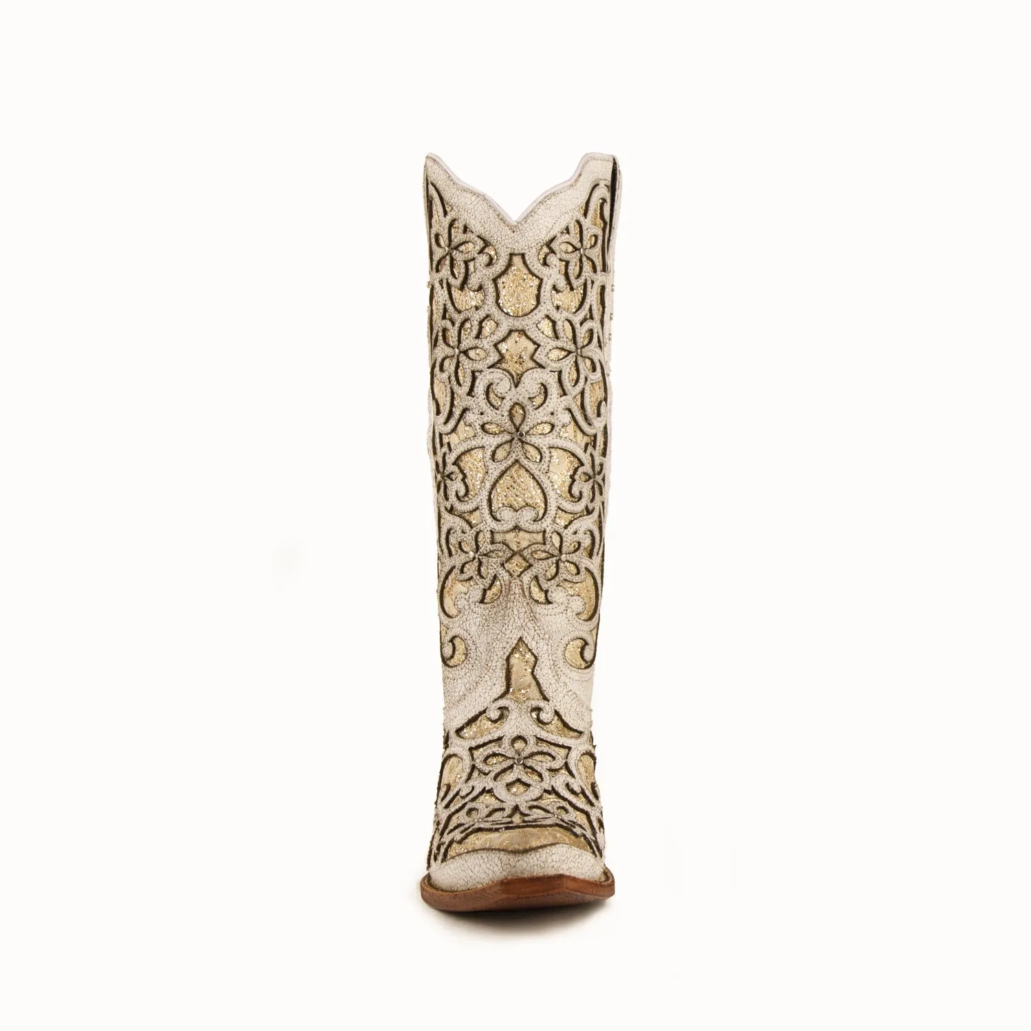 Ferrini Ladies Distressed White Leather Bliss V-Toe Cowboy Boots