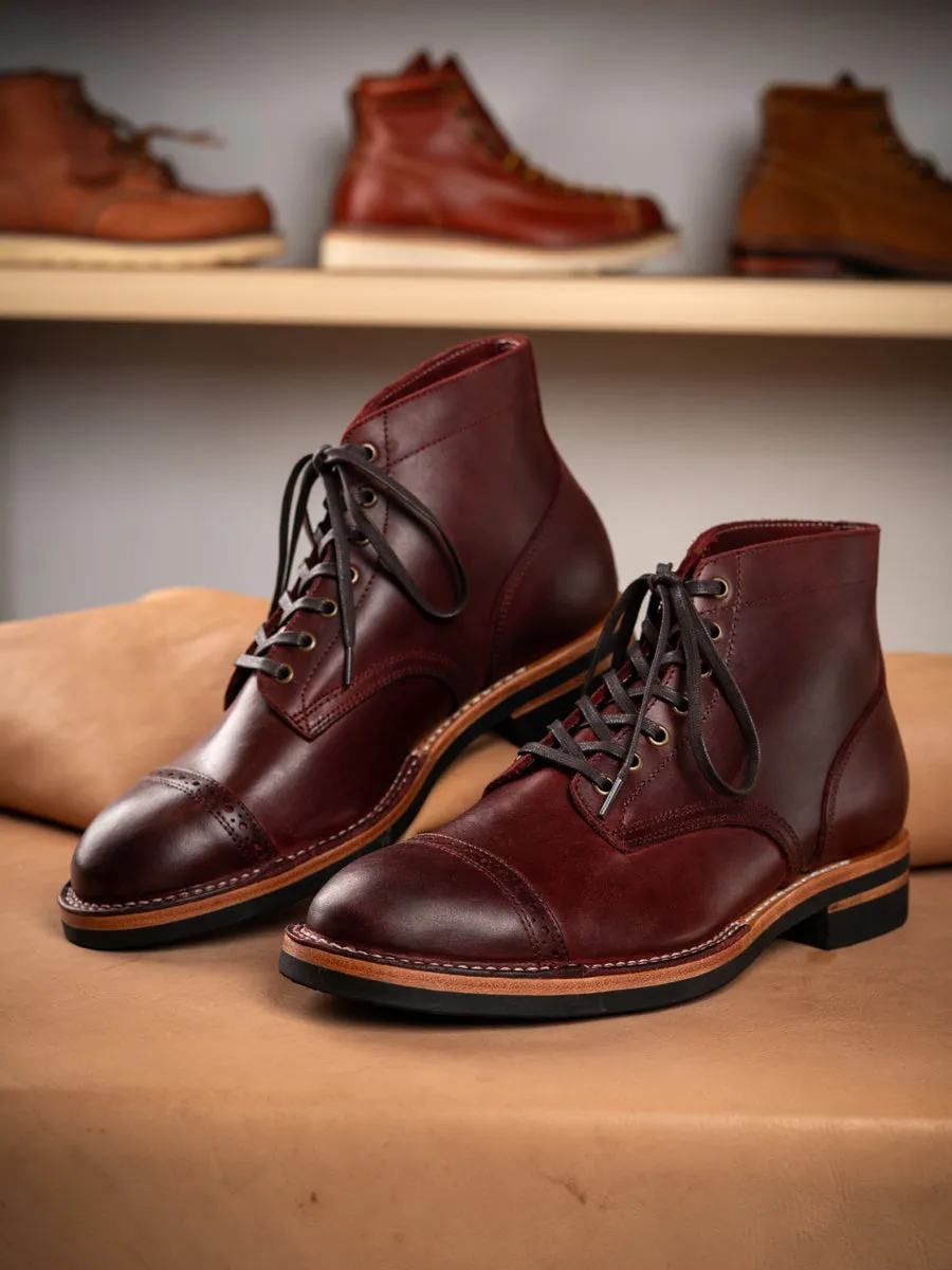 Men's Burgundy Brogue Leather Service Boots