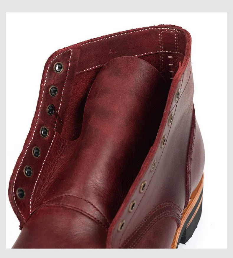 Men's Burgundy Brogue Leather Service Boots