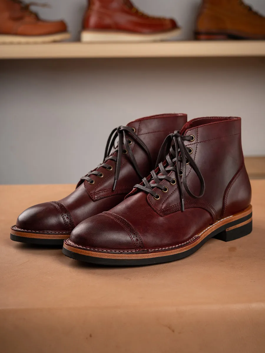 Men's Burgundy Brogue Leather Service Boots