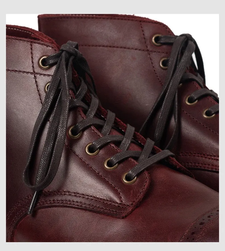 Men's Burgundy Brogue Leather Service Boots