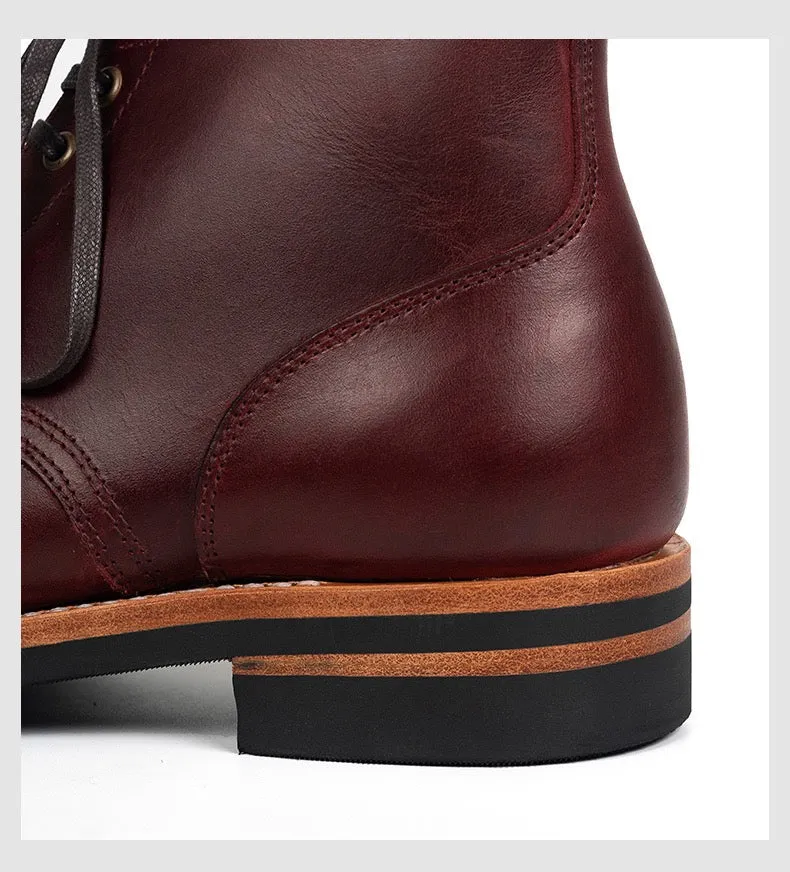 Men's Burgundy Brogue Leather Service Boots