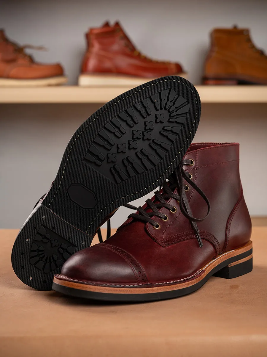 Men's Burgundy Brogue Leather Service Boots