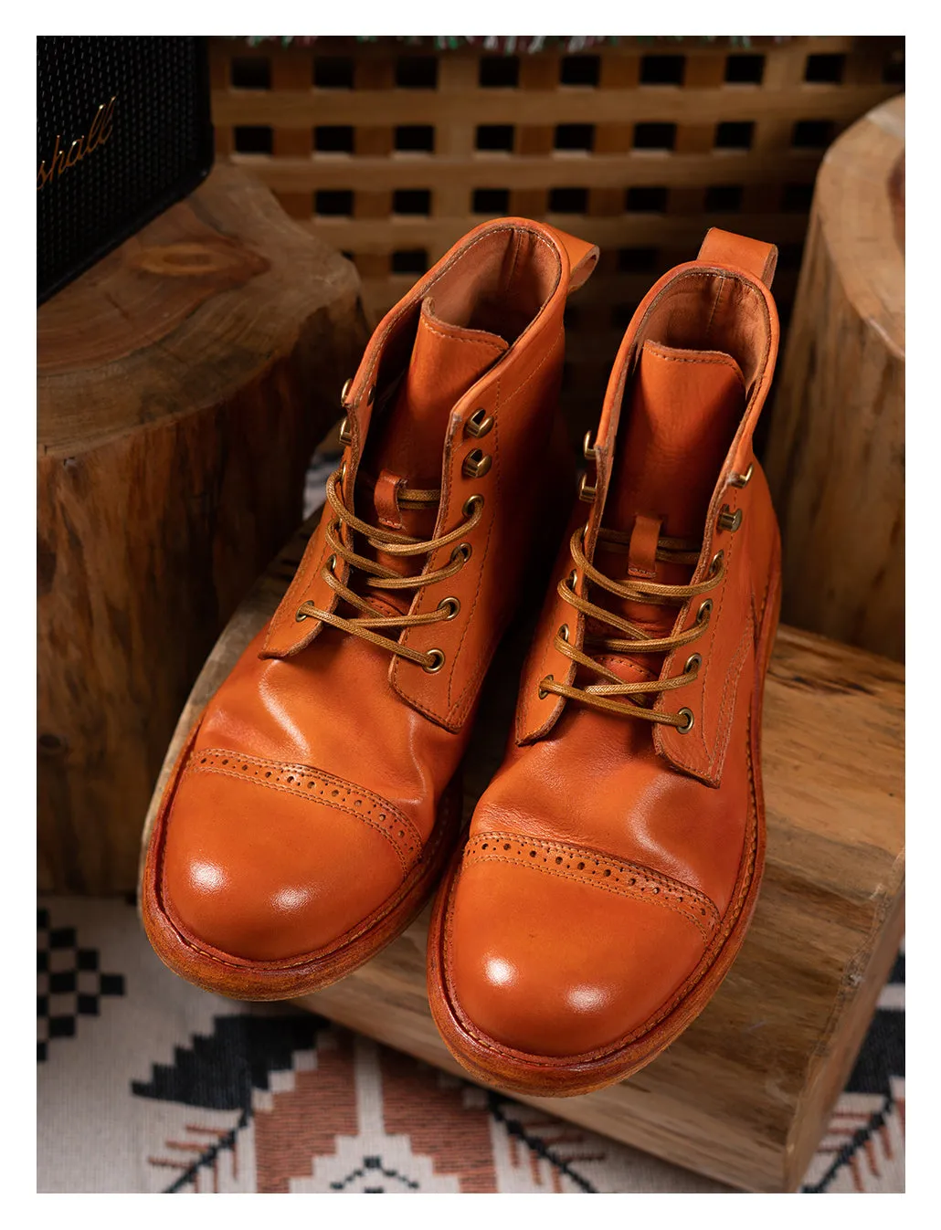 Men's Leather Brogue Service Boots