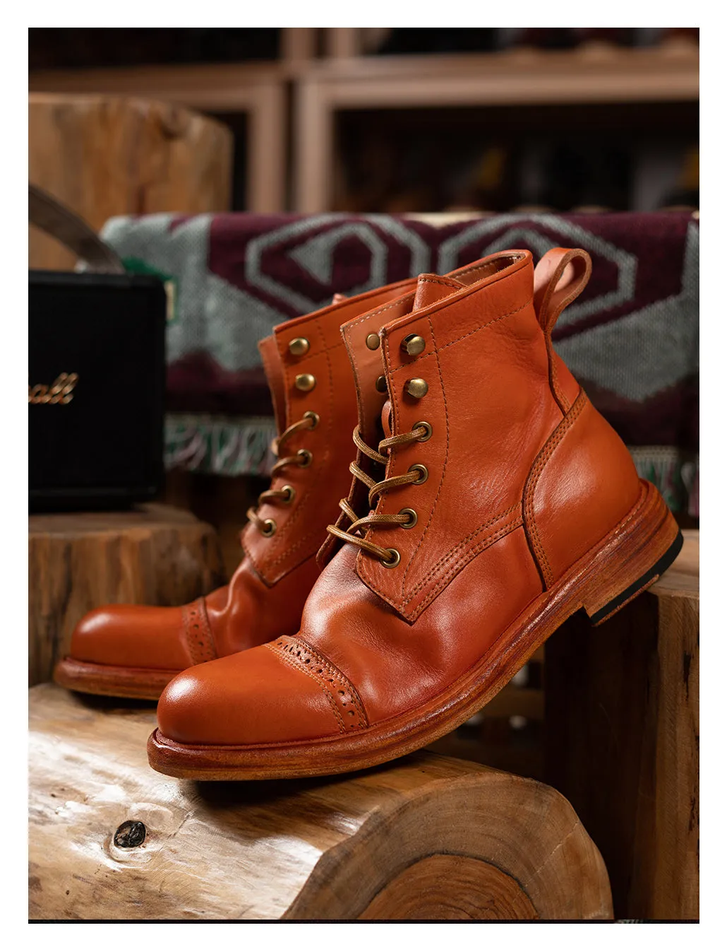 Men's Leather Brogue Service Boots