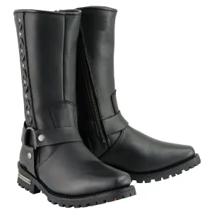 Milwaukee Leather MBM9025 Men's Black Harness Motorcycle Boots with Braid and Riveted Details