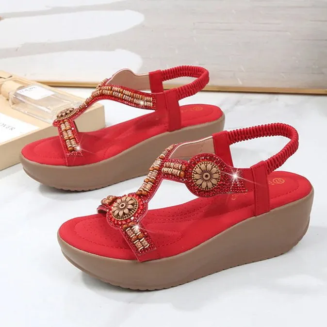 OCW Women Retro Wedge Sandals Back Strap Bohemian Summer Footwear