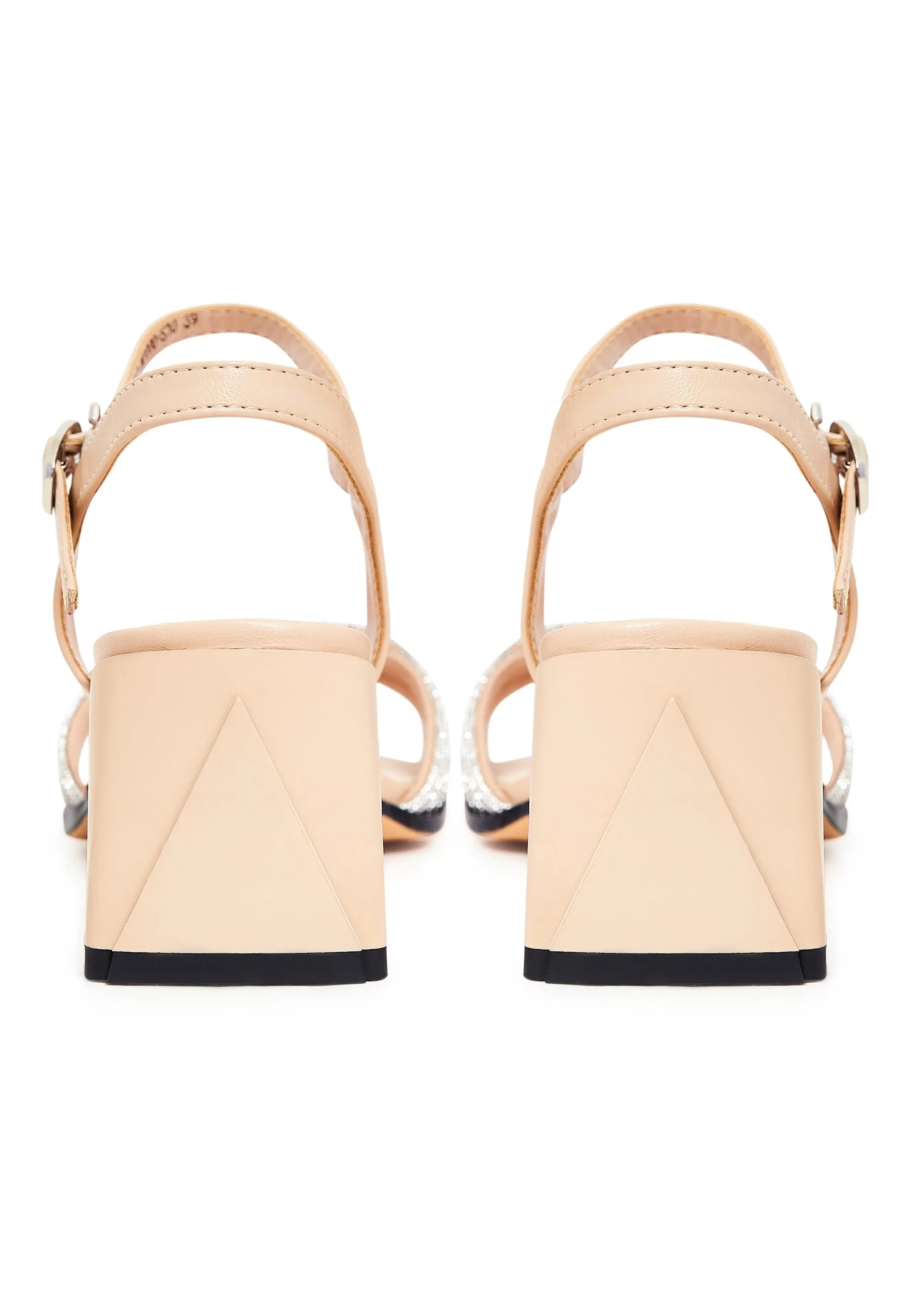 Open Toe Leather Block Heels Sandals Andrea- Beige