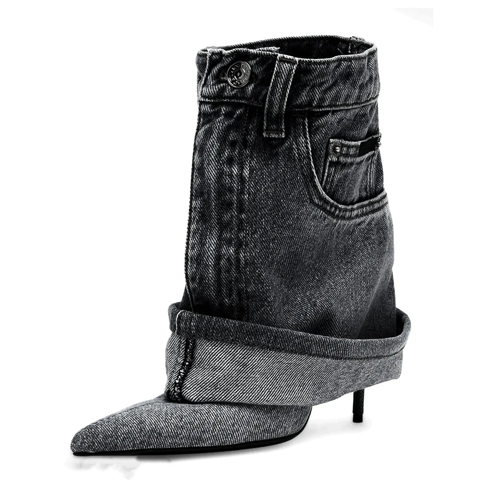 Pre Order:  Denim Pointed Toe Fine High Heel Skirt Boots