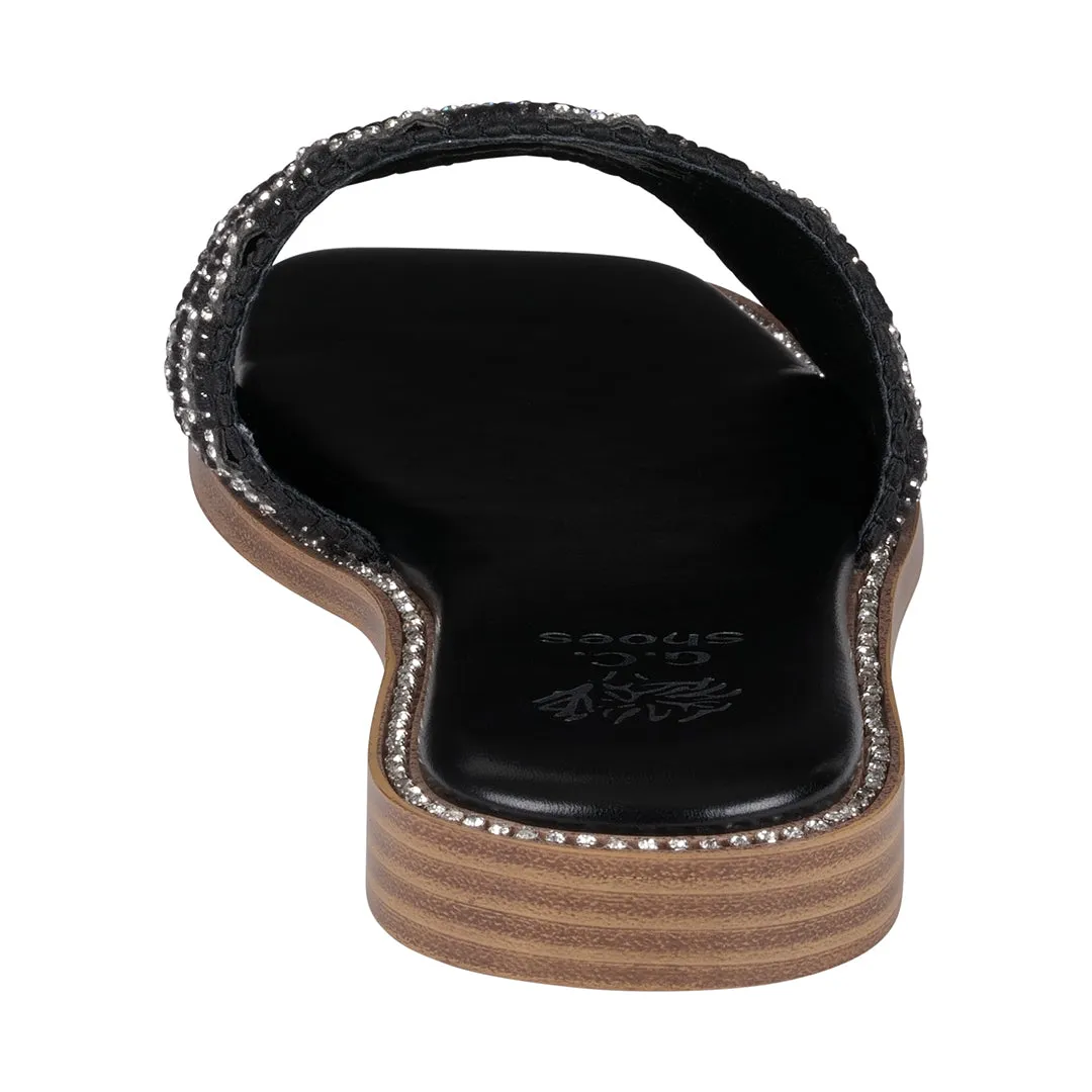 Shani Black Embellished Slide Flat Sandals