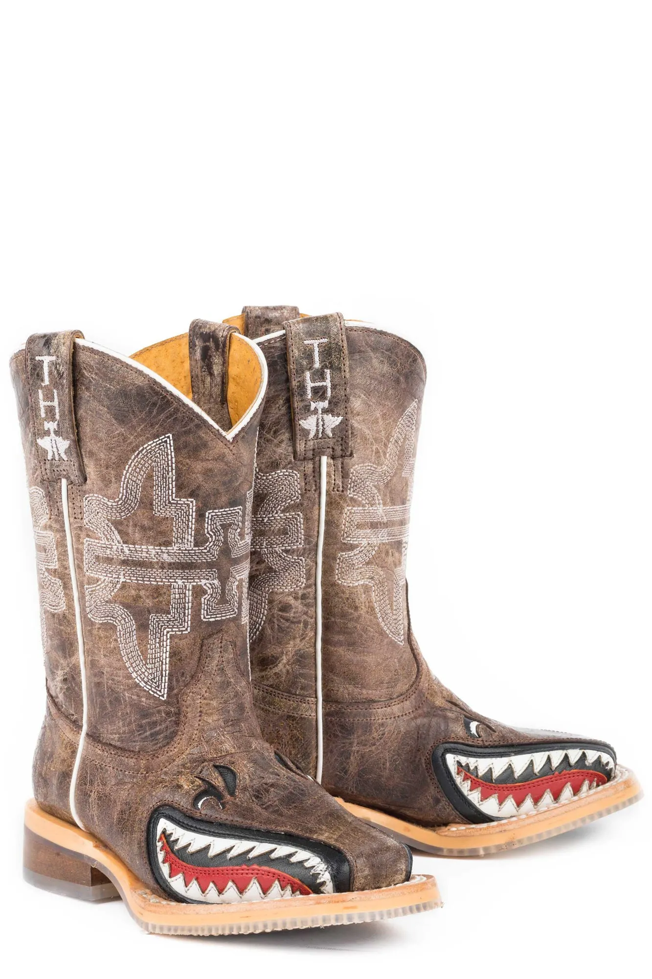 Tin Haul Kids Boys Tan Leather Sharky Man Eater Cowboy Boots