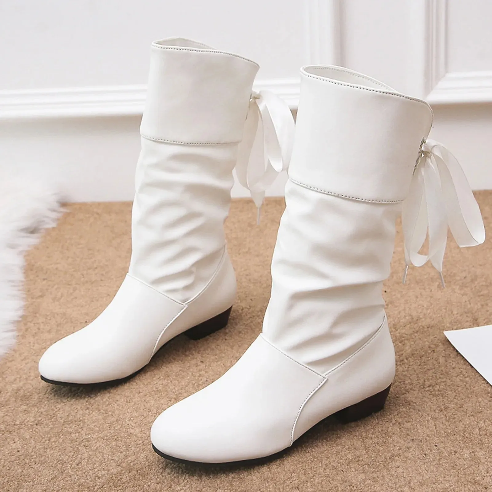 Trendy Low Mid Calf Platform Heeled Boots