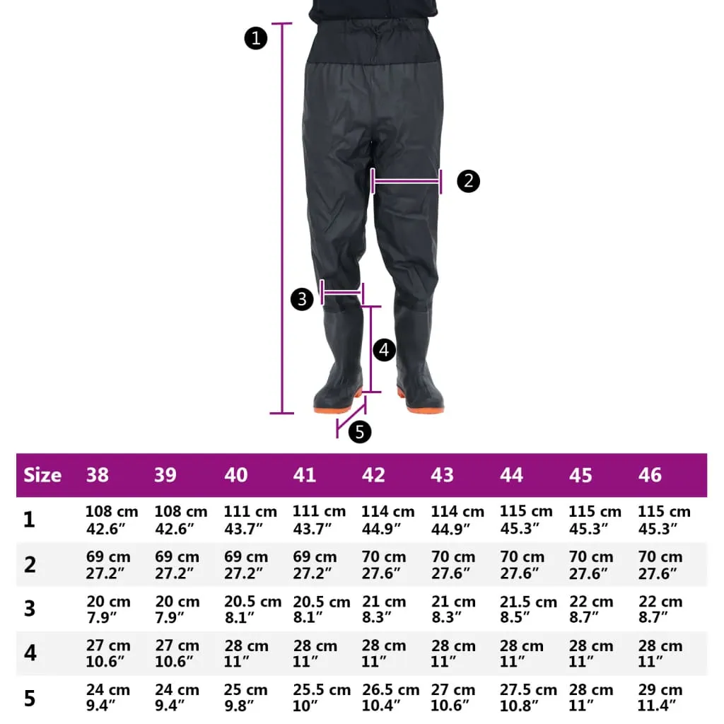 Waist Waders with Boots Black Size 40