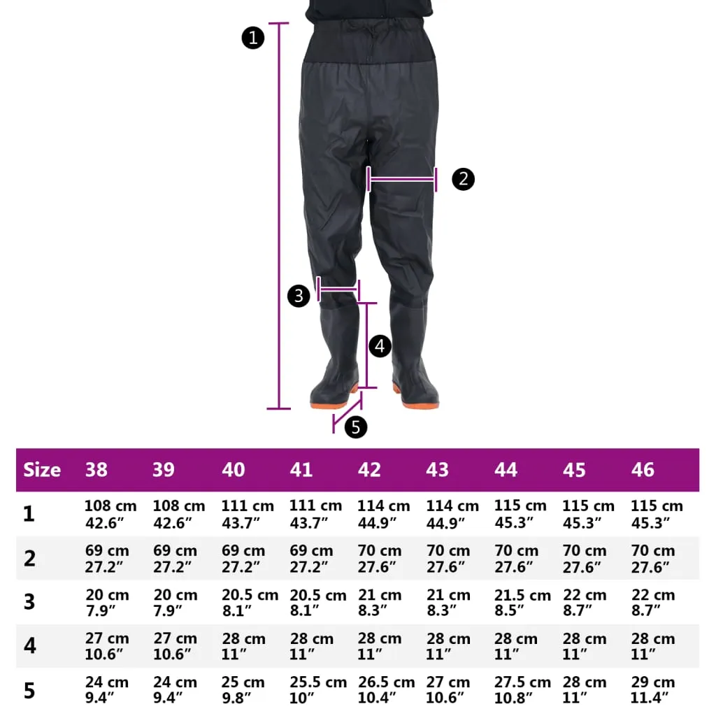 Waist Waders with Boots Black Size 41