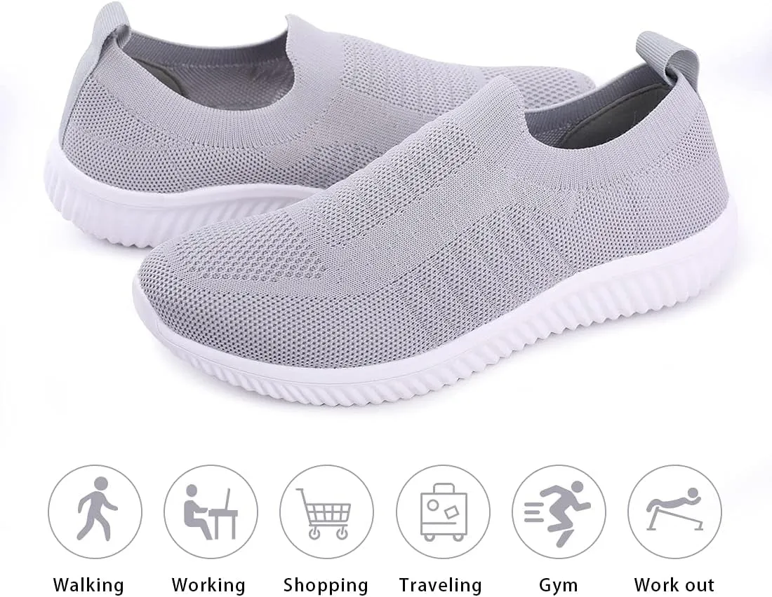 Womens Walking Shoes - Casual Slip on Sneakers Breathable Knit Flat Walking Sock Shoes Sneakers for Women