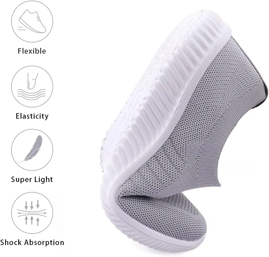 Womens Walking Shoes - Casual Slip on Sneakers Breathable Knit Flat Walking Sock Shoes Sneakers for Women