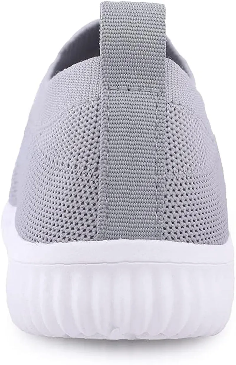 Womens Walking Shoes - Casual Slip on Sneakers Breathable Knit Flat Walking Sock Shoes Sneakers for Women